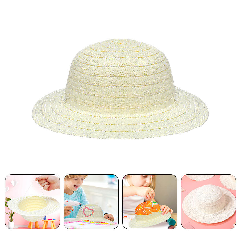 Art Craft Diy - 8 Cappelli di Paglia Bianchi per