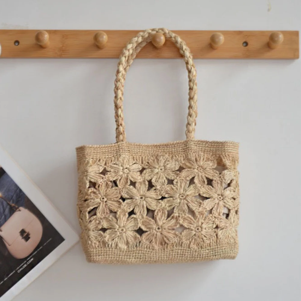 Art Craft Items - Borsa in paglia con fiori bohémien