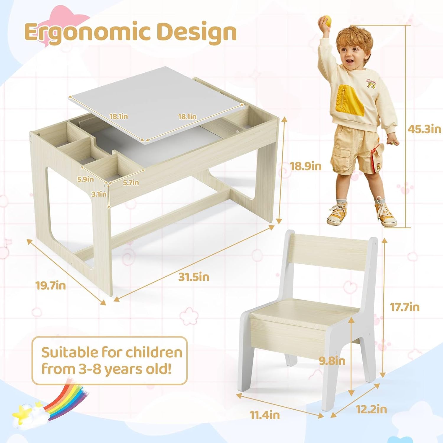 Set Tavolo e Sedia 3 in 1 per  - Art And Craft For Nursery recensione e prezzo
